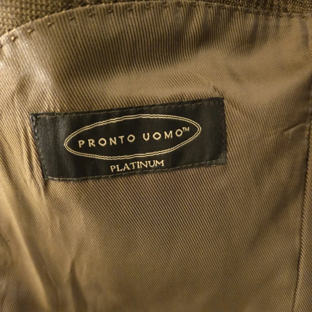 Mens Pronto Uomo Wool Blazer 40 Long Brown Plaid Suit‎ Jacket Two Button *Flaw*